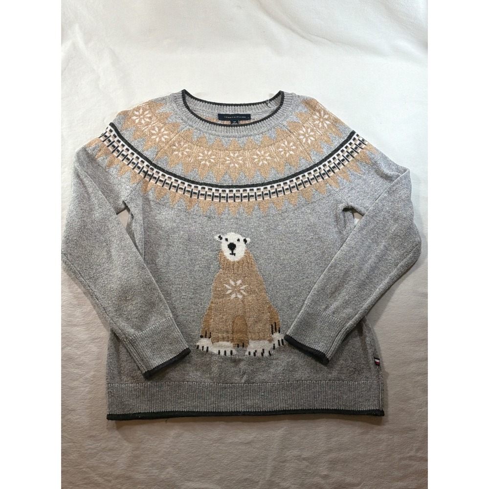 Tommy Hilfiger Polar Bear Fair Isle Sweater Gray Crewneck Small